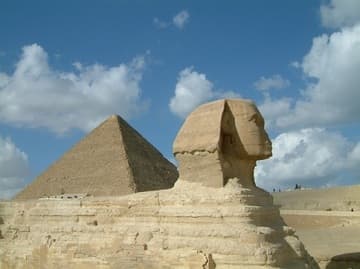 The Great Sphinx and the Great Pyramid of Giza.