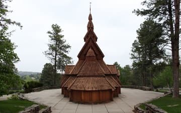 Located on the western outskirts of Rapid City, South Dakota, the Chapel in the Hills is a full-scale replica of the 12th-century Borgund Stave Church in Norway. It was built in 1969 by a local benefactor and is associated with the Evangelical Lutheran Church of America. Worship services are held here every evening in the summer.