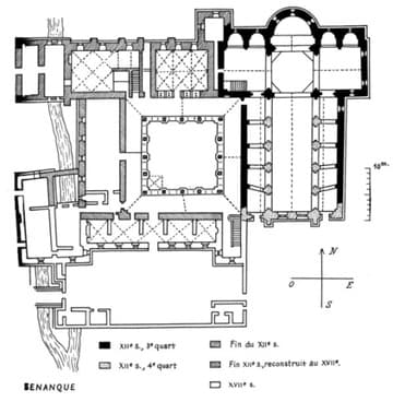 Plan of the abbey with dates of buildings.