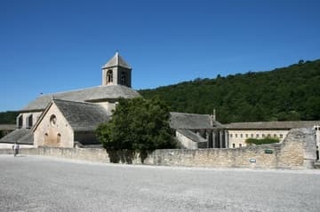 View of the abbey church (built c.1150-1200) from an elevated road along the east side.