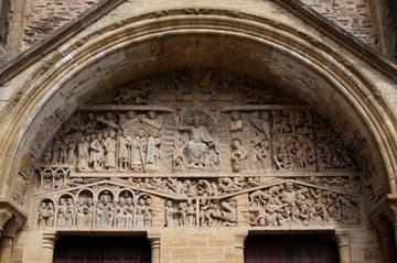 The magnificent tympanum over the west door was sculpted between 1107 and 1125 and depicts the Last Judgment. The scene is full of activity, expression and detail, and some of the original colored paint still remains.