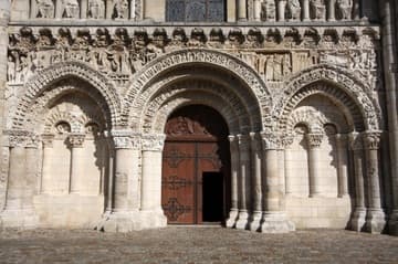 Detail of the 12th-century west facade of &Eacute;glise Notre-Dame-la-Grande, Poitiers.