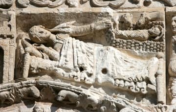 The Nativity of Christ. Detail of 12th-century west facade of &Eacute;glise Notre-Dame-la-Grande, Poitiers.