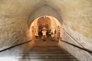 Entrance to the crypt with the tomb of St. Radegonde.