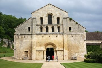 The austere but attractive west end of the abbey church.