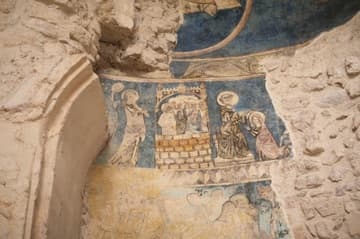 Romanesque fresco on the wall of the ancient baptistery in Aix Cathedral.