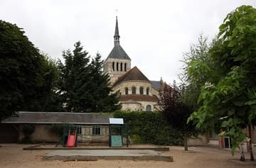 View of chevet and tower (11th century) from east.