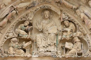 Tympanum of north portal, depicting Christ in Majesty with Evangelists.