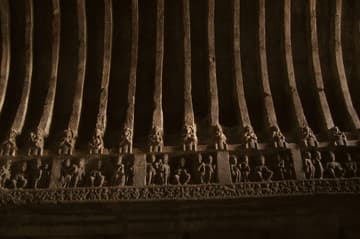 Stone imitation of wooden beams in the Buddhist Cave 10 (Carpenter's Cave), dating from the early 700s.