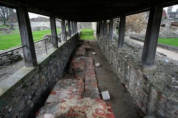 North aisle/chapel of the Anglo-Saxon monastery church (Church of Sts Peter and Paul), looking east. This was known as the Porticus of St Gregory and contained burials of early archbishops.
