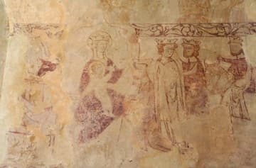 Late 13th-century wall painting in the nave of Black Bourton Church, Oxfordshire, England.