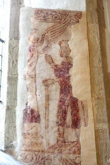 Archangel Gabriel appearing to St Joseph. Late 13th-century wall painting in the nave of Black Bourton Church, Oxfordshire, England.