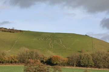 The Cerne Abbas Giant seen from the viewpoint along the A352.