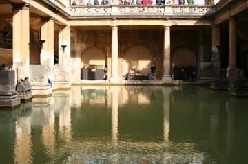 The Great Bath, with 12th-century pool and 18th-century buildings.
