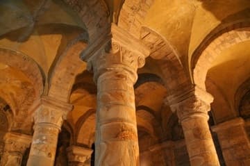 Magnificent sandstone columns in the Norman Chapel.