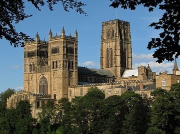 A closer view of Durham Cathedral from across the river.