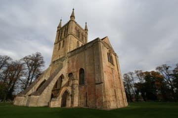 View from the southwest, with struts where the nave used to be.