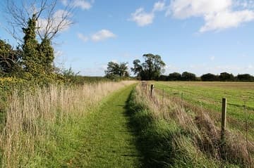 Grassy path between the King's Men and Whispering Knights at the Rollright Stones, Oxfordshire, England.