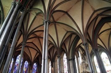 Impressive rib vault of the Trinity Chapel, completed by 1225.
