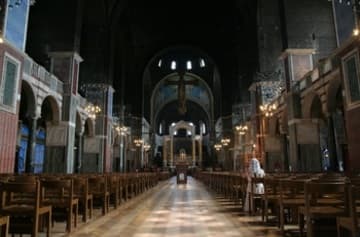The atmospheric interior, looking east to the altar.