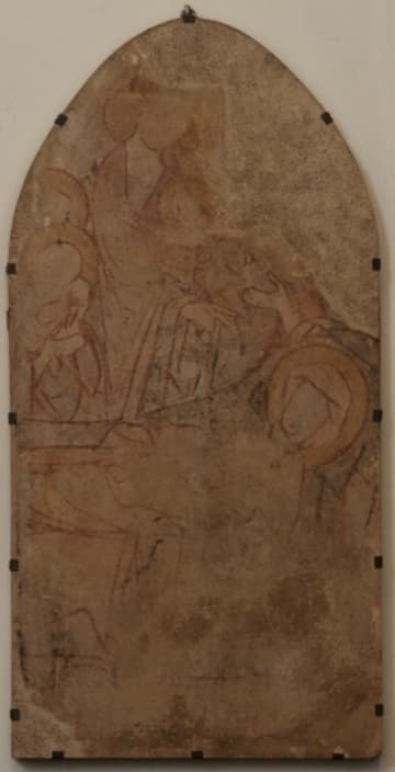 Medieval mural (c.1230) depicting the Death of the Virgin Mary. Originally painted in the crypt, now displayed in the south transept.