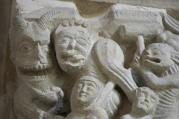 The damned are forced into hell by devils on the Last Judgment capital.