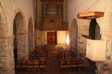 Interior, looking from the apse towards the entrance.