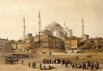 This engraving of the Hagia Sophia was made in 1852 by the Fossati brothers, Swiss architects who carried out a major restoration of the mosque's interior.