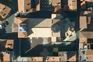 Aerial view of Notre-Dame-du-Port, 12th century, Clermont-Ferrand, Auvergne, France.