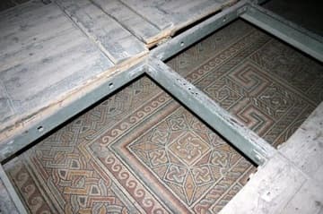 View of the 4th-century mosaic floor in the nave of the Church of the Nativity.