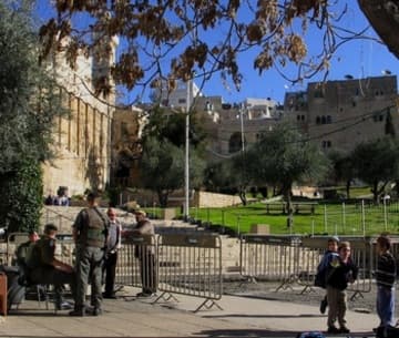 Heavy security outside the Tomb of the Patriarchs.
