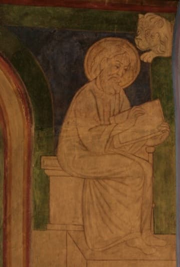 Mural of St. Mark the Evangelist on a pillar in the apse.