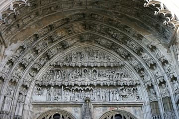 South portal of the Gothic east choir (1356). Augsburg Cathedral, Bavaria, Germany.