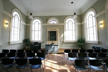 Interior looking east, with the original Torah shrine in the center. Kleine Synagoge (Small Synagogue), 1840, Erfurt, Germany.