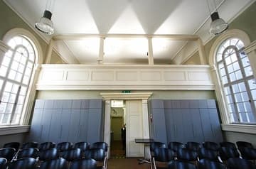 Interior looking west to the original women's gallery. Kleine Synagoge (Small Synagogue), 1840, Erfurt, Germany.