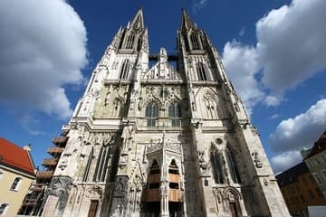 The beautiful Gothic west facade of Regensburg Cathedral.