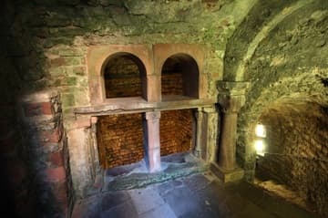 Upper level of the underground mikveh, a Jewish ritual bath, dating from 1186. Alte Synagoge, Worms, Germany.