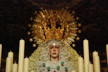 The beautiful statue of La Macarena, on her float for Semana Santa.