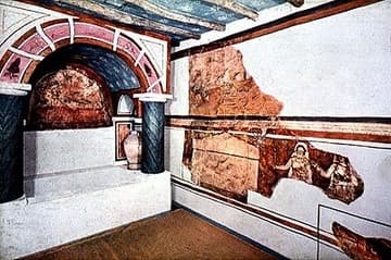 Interior of the 3rd-century house church at Dura-Europos, now on display in the Yale University Museum, USA. This is the oldest Christian church ever discovered.