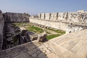 Interior view of the Temple of Apollo in Didyma from the top of the stairs.