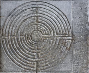 Carved labyrinth in the portico.