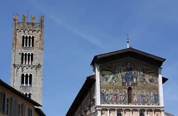 Facade mosaic and campanile.