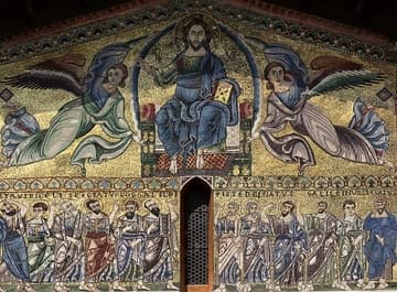 Detail of facade mosaic, depicting the Ascension of Christ.