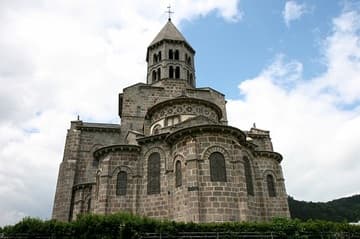 View of the chevet from east, 12th century. Saint-Nectaire Church, Auvergne, France.
