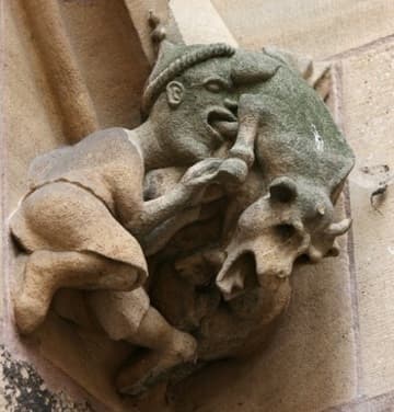 A Judensau sculpture.