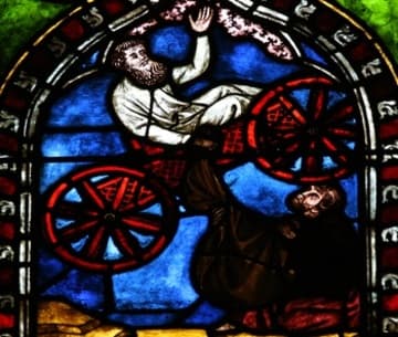 The Ascension of Elijah in another 13th-century stained glass.