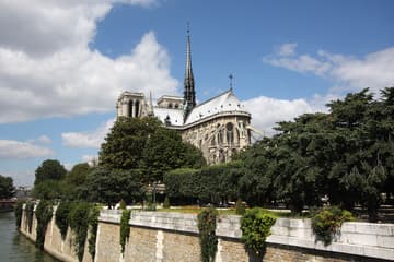 View of Notre Dame Cathedral from southeast, as seen from the Seine.