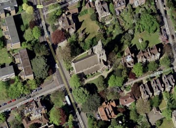 Satellite view of St Philip and St James, courtesy of Microsoft Virtual Earth. Related pages: