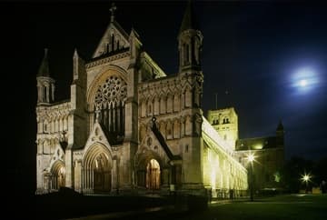 West front of the cathedral under a full moon. Photo Allan Engelhardt. Related pages: