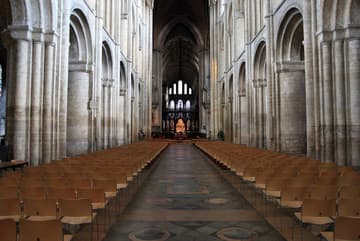 View of the Norman nave of Ely Cathedral, looking east.